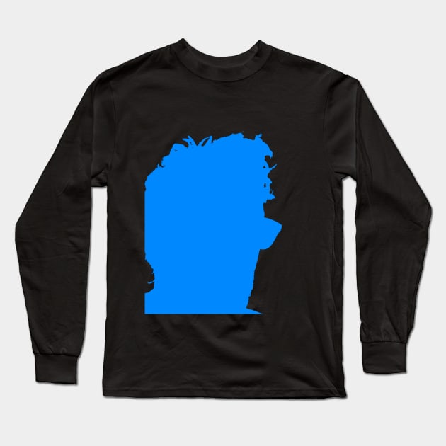 Silhouetted guy with glasses looking right and turning blue. Long Sleeve T-Shirt by TeachUrb